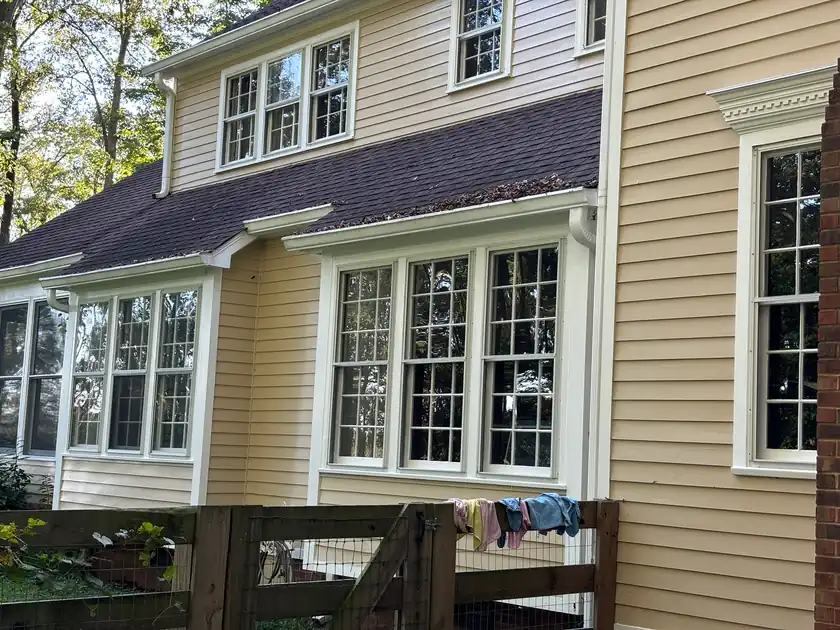 Row of residential windows after professional cleaning.